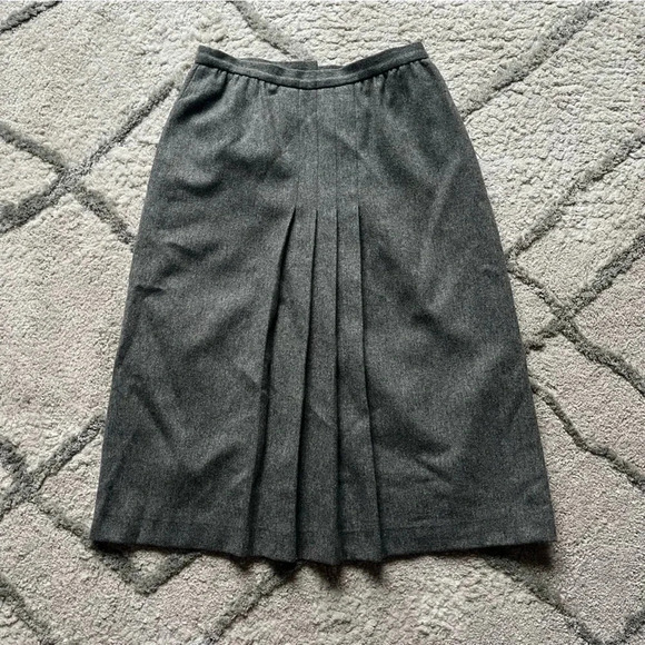 Vintage wool gray midi skirt pleated high rise 28 - Picture 7 of 13